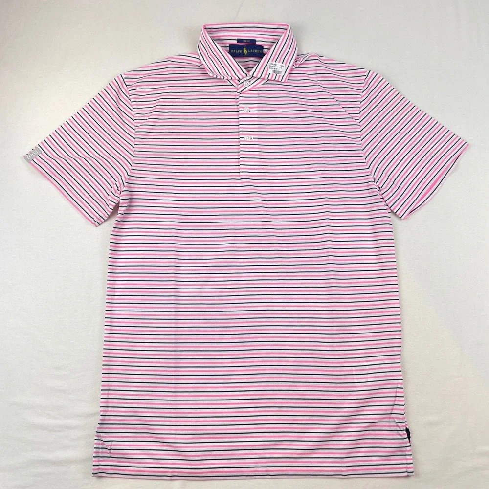 Ralph Lauren Pro Fit Mens Polo Shirt Pink Navy Blue Striped Small S NWOT